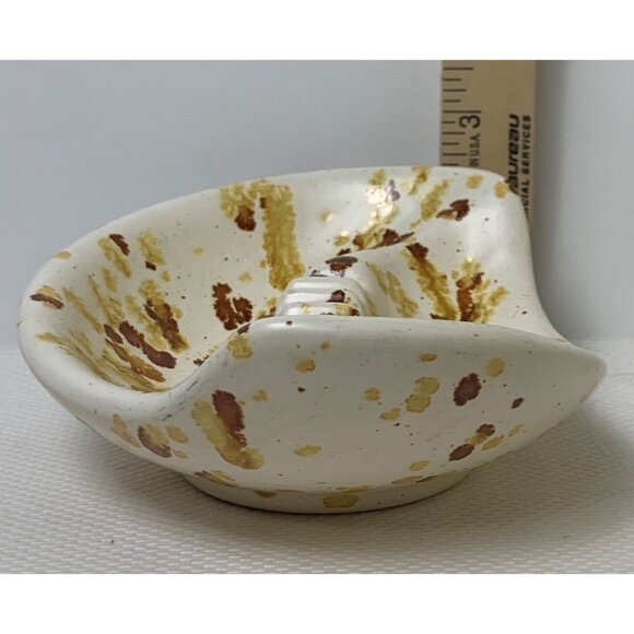 Vintage Handcrafted Ceramic Ashtray Splatter Glaze Brown Gold Earthy 4 Notches - Picture 15 of 15